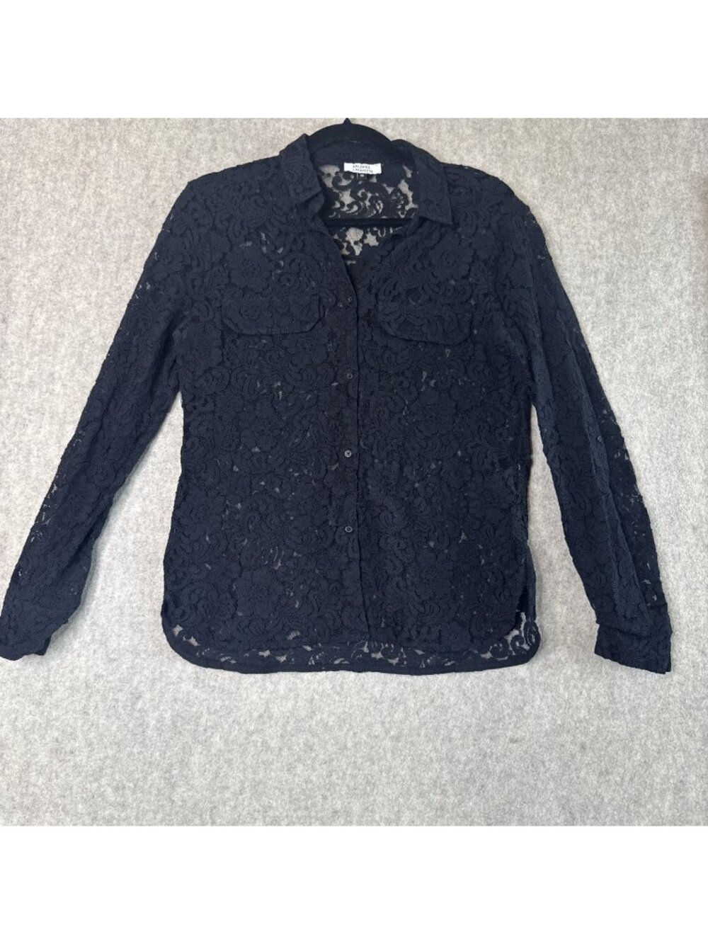 Galeries Lafayette Paris Lace Button Down Blouse Womens 4 Black Floral Sheer